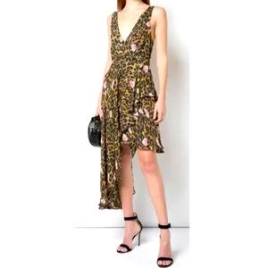 Nicole Miller Collection Leopard Floral Silk Asymmetrical Cocktail Dress